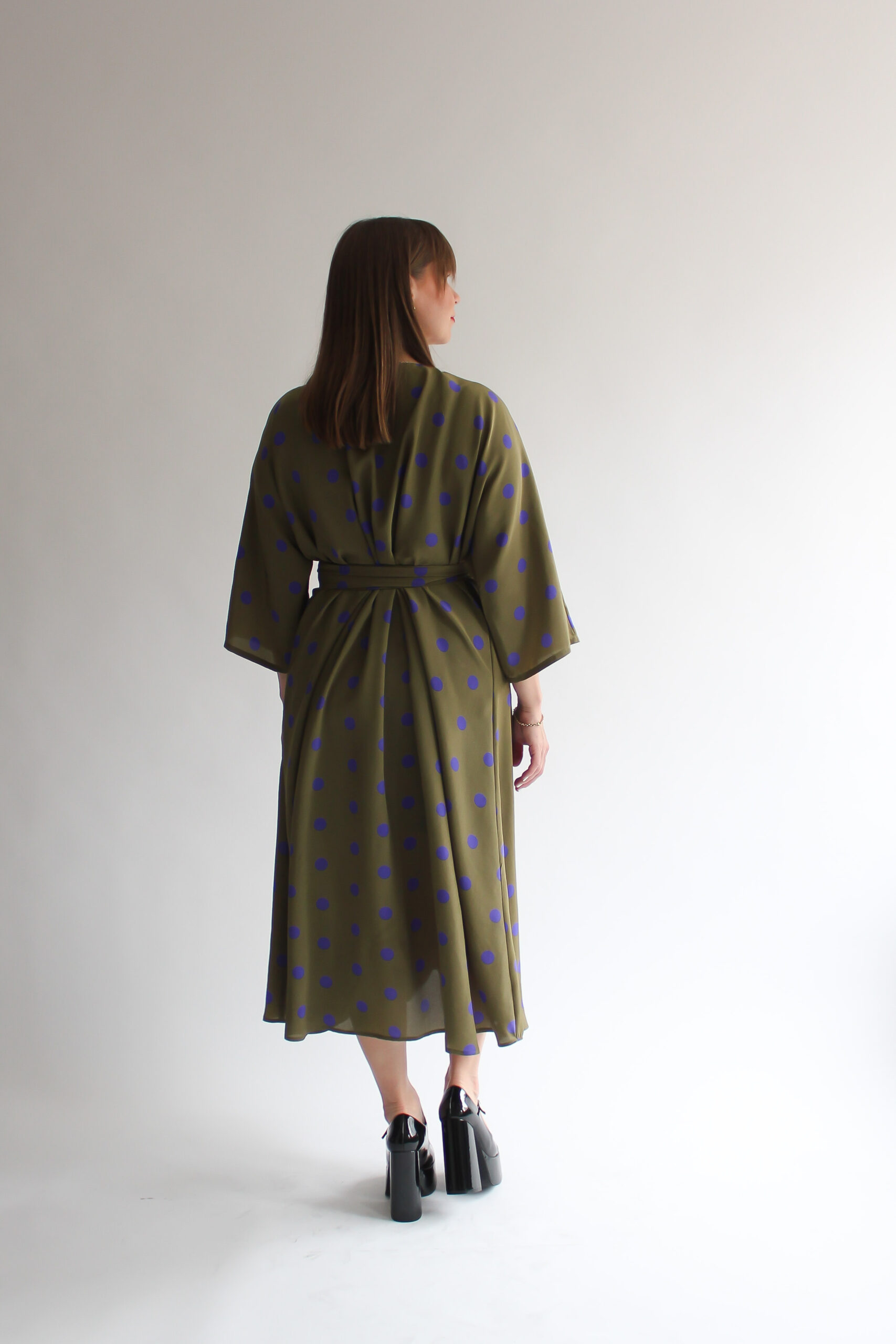 A pois verde e viola 100 % silk midi wrap dress - Image 6
