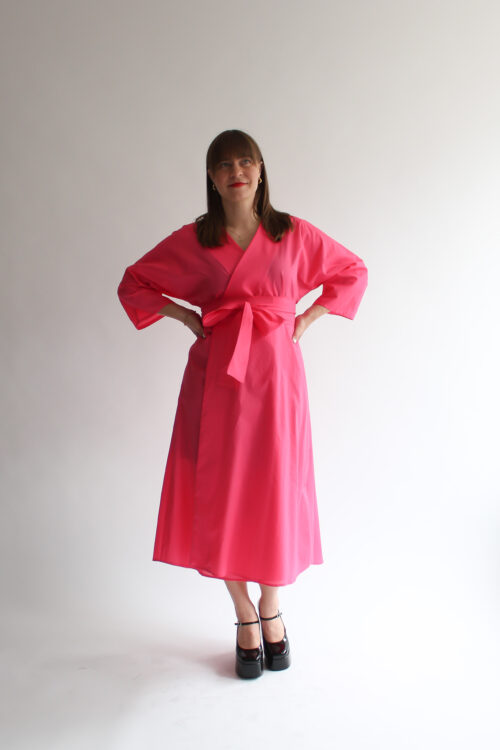 Fucsia cotton midi wrap dress
