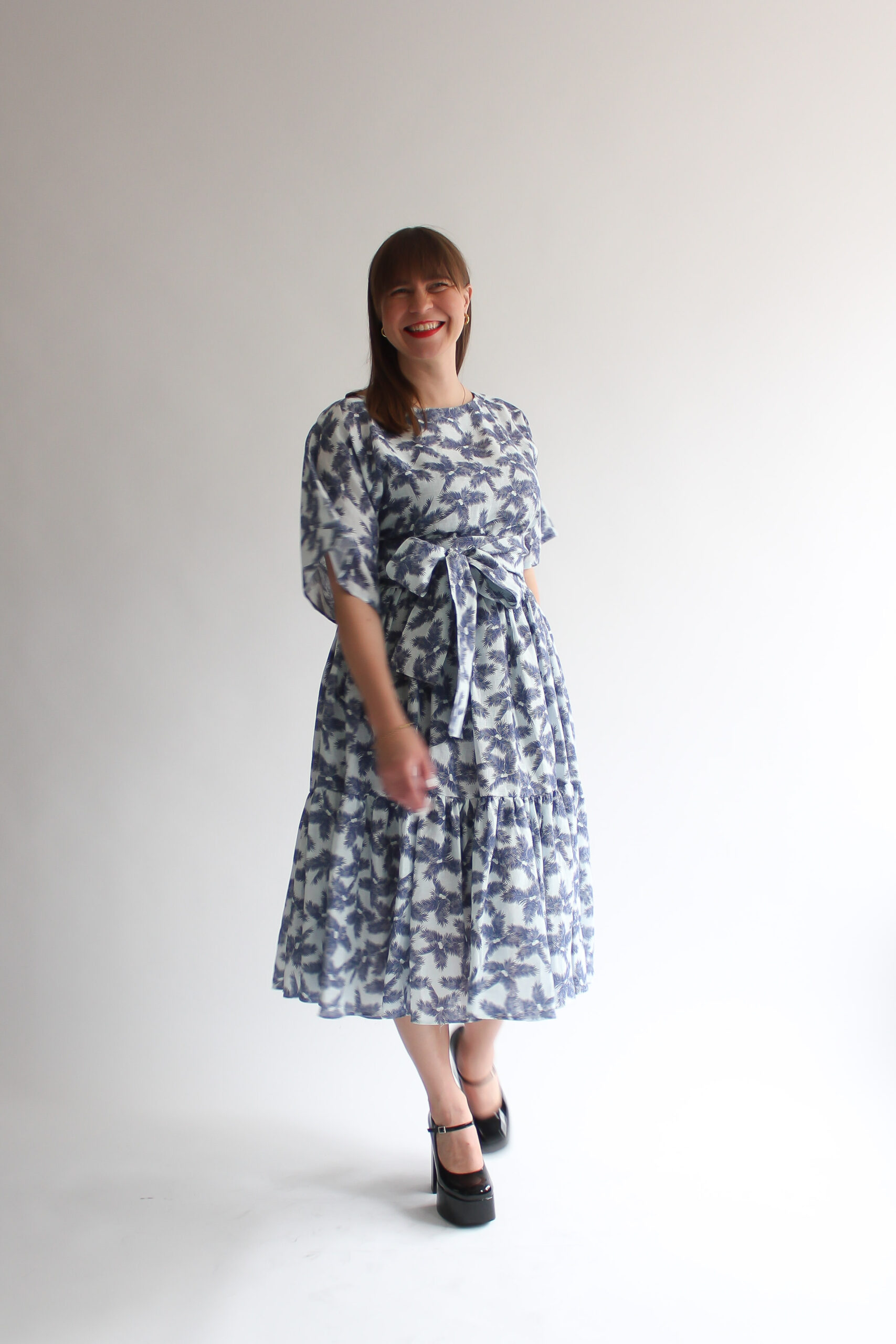 Palma linen long double ruffle dress