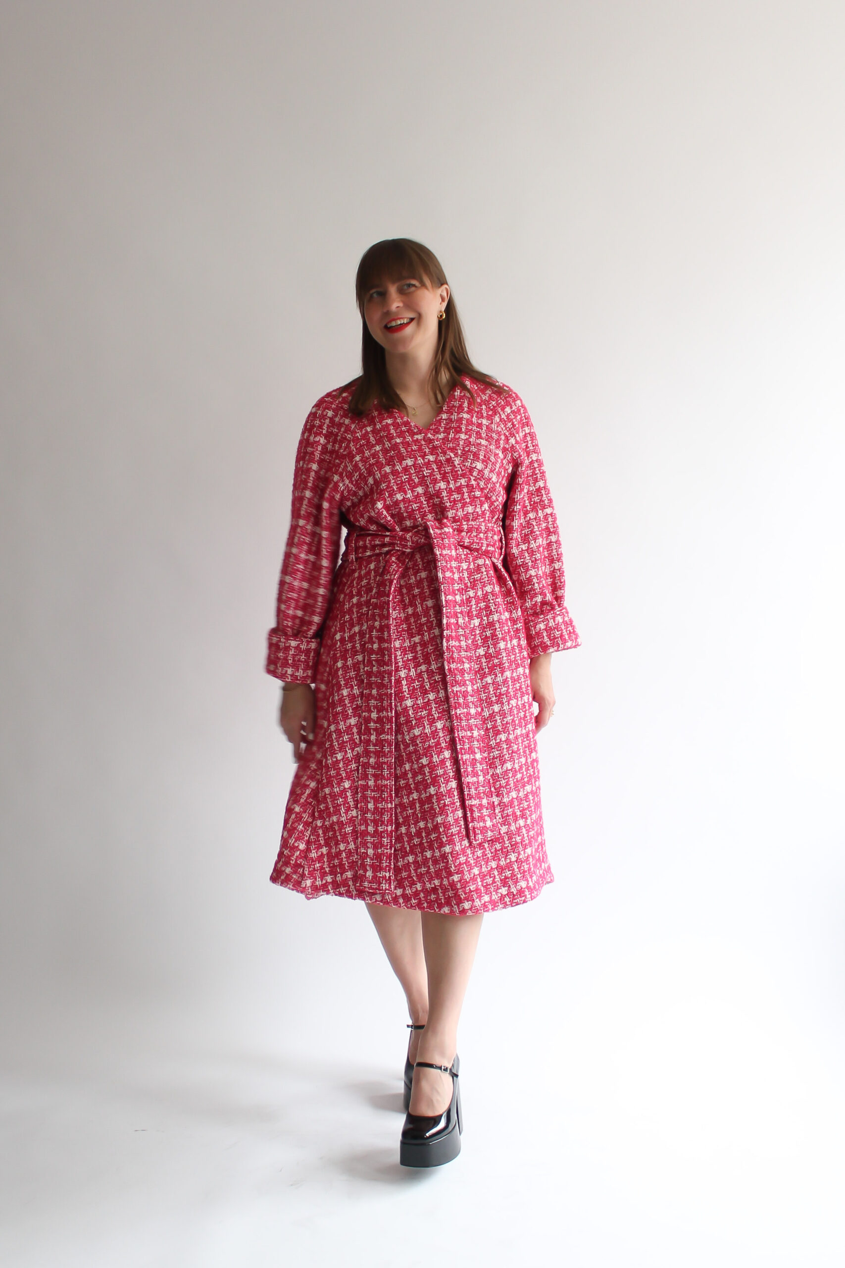 A scacchi pink wool coat