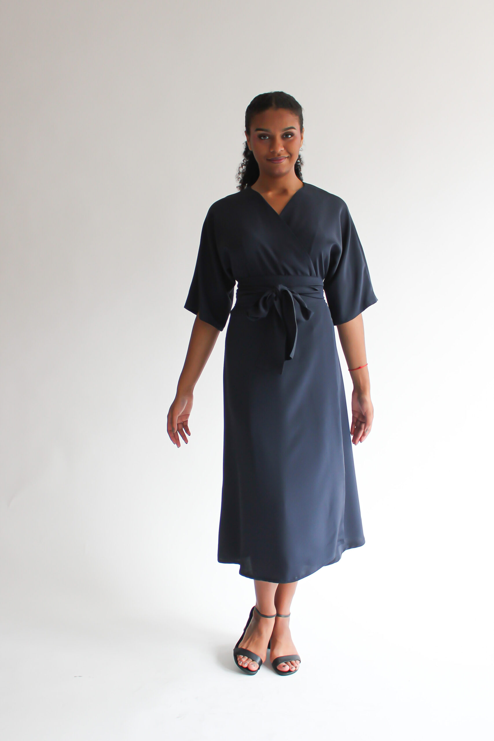 Blu scuro silk midi wrap dress - Image 2