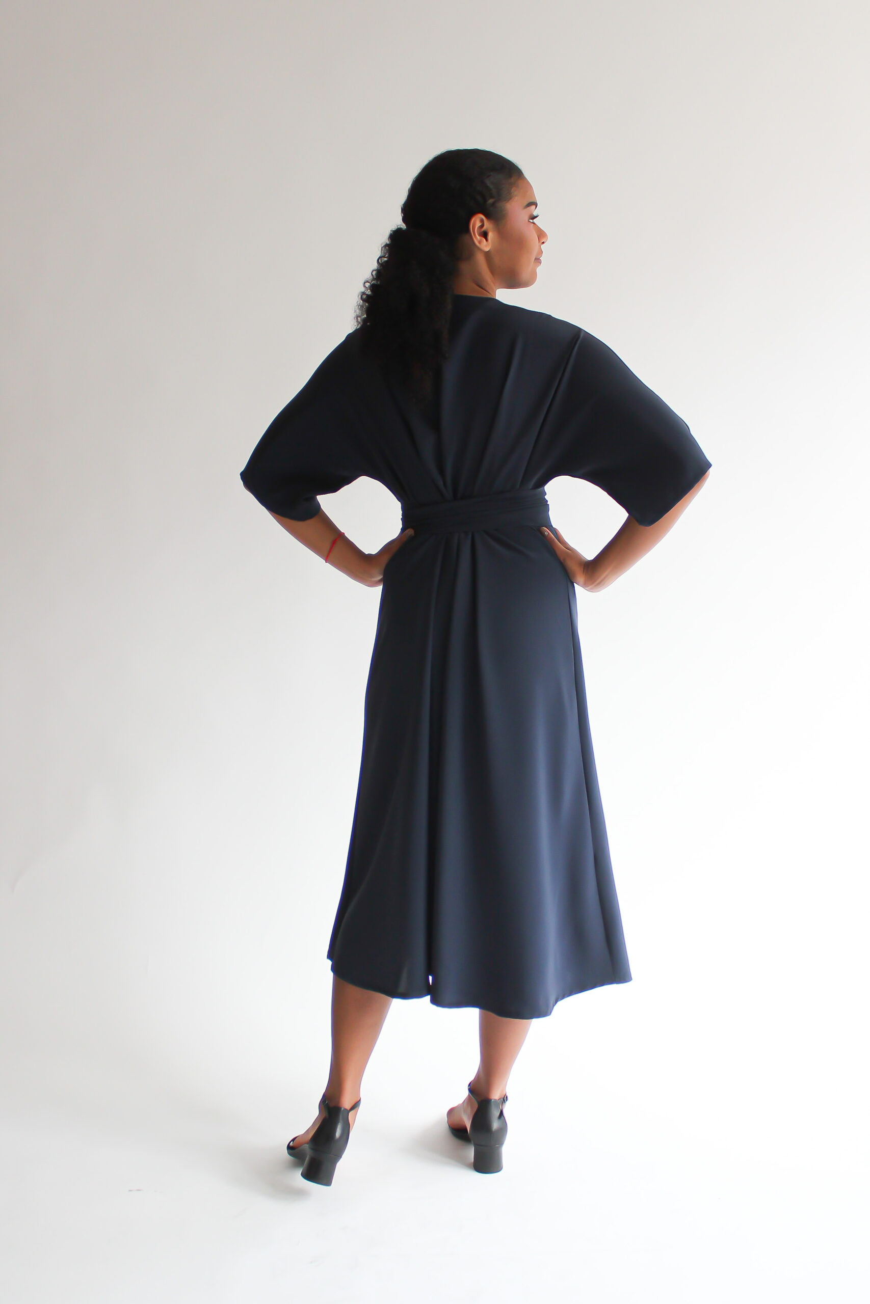 Blu scuro silk midi wrap dress - Image 3