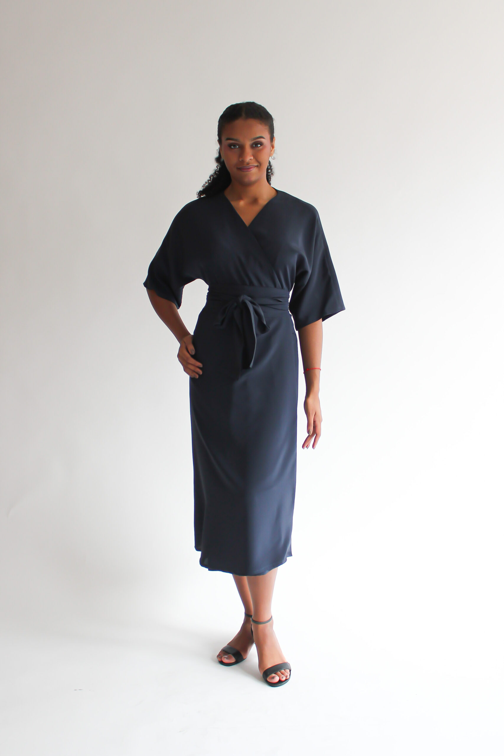 Blu scuro silk midi wrap dress - Image 6