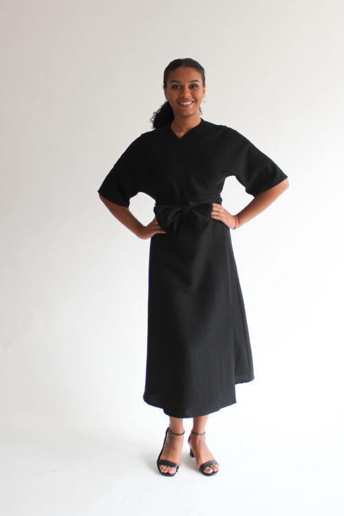 Nero wool-viscose midi wrap dress