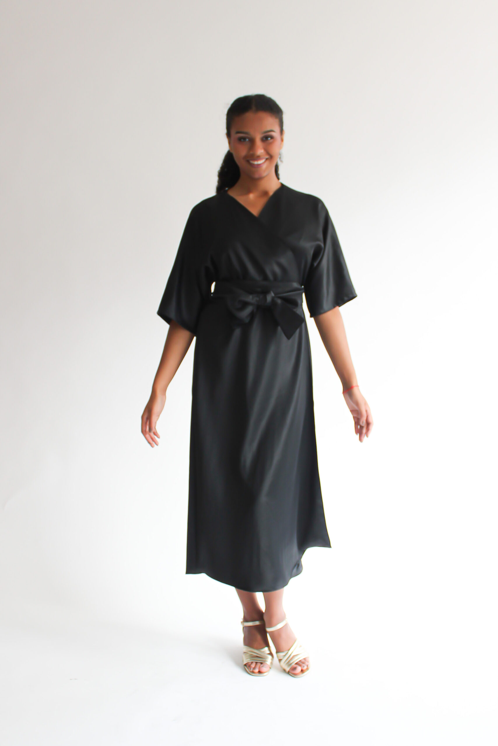 Nero lucido wool-viscose midi wrap dress - Image 2