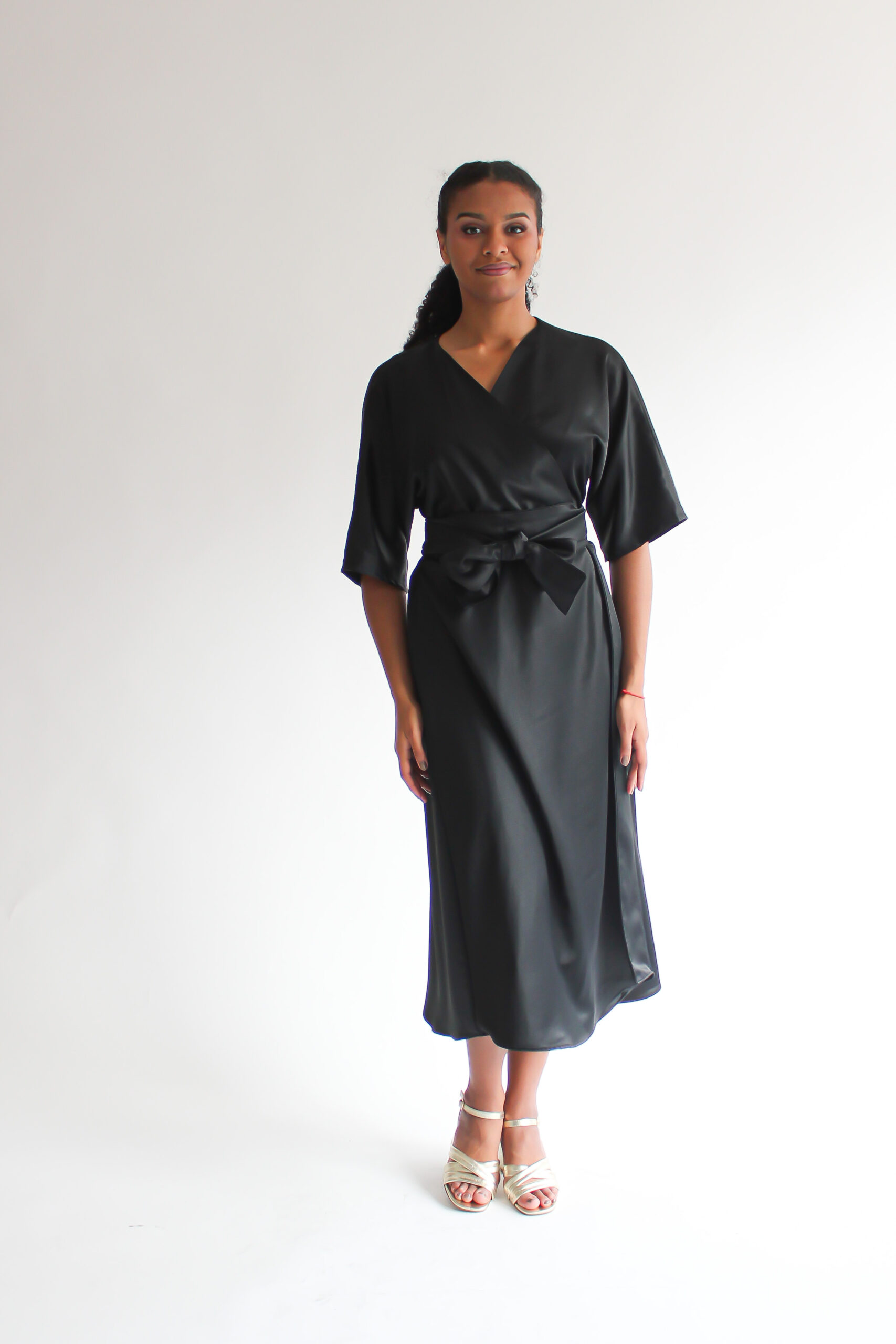 Nero lucido wool-viscose midi wrap dress - Image 6