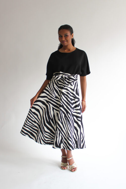 Zebra cotton midi skirt