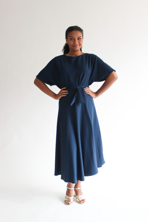 Blu reale viscose shirt + midi skirt combo