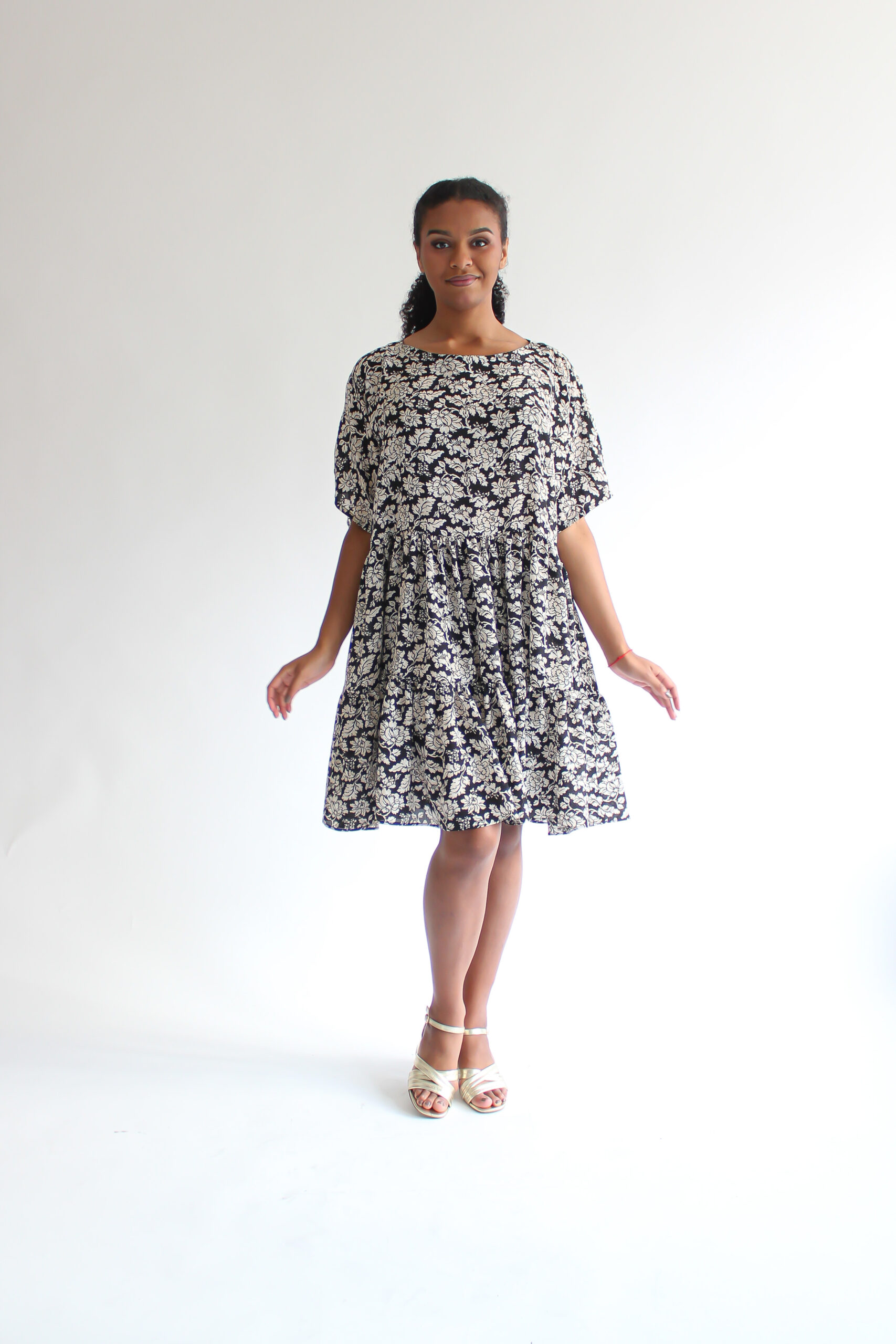 Fiore nero e bianco silk double ruffle dress - Image 4