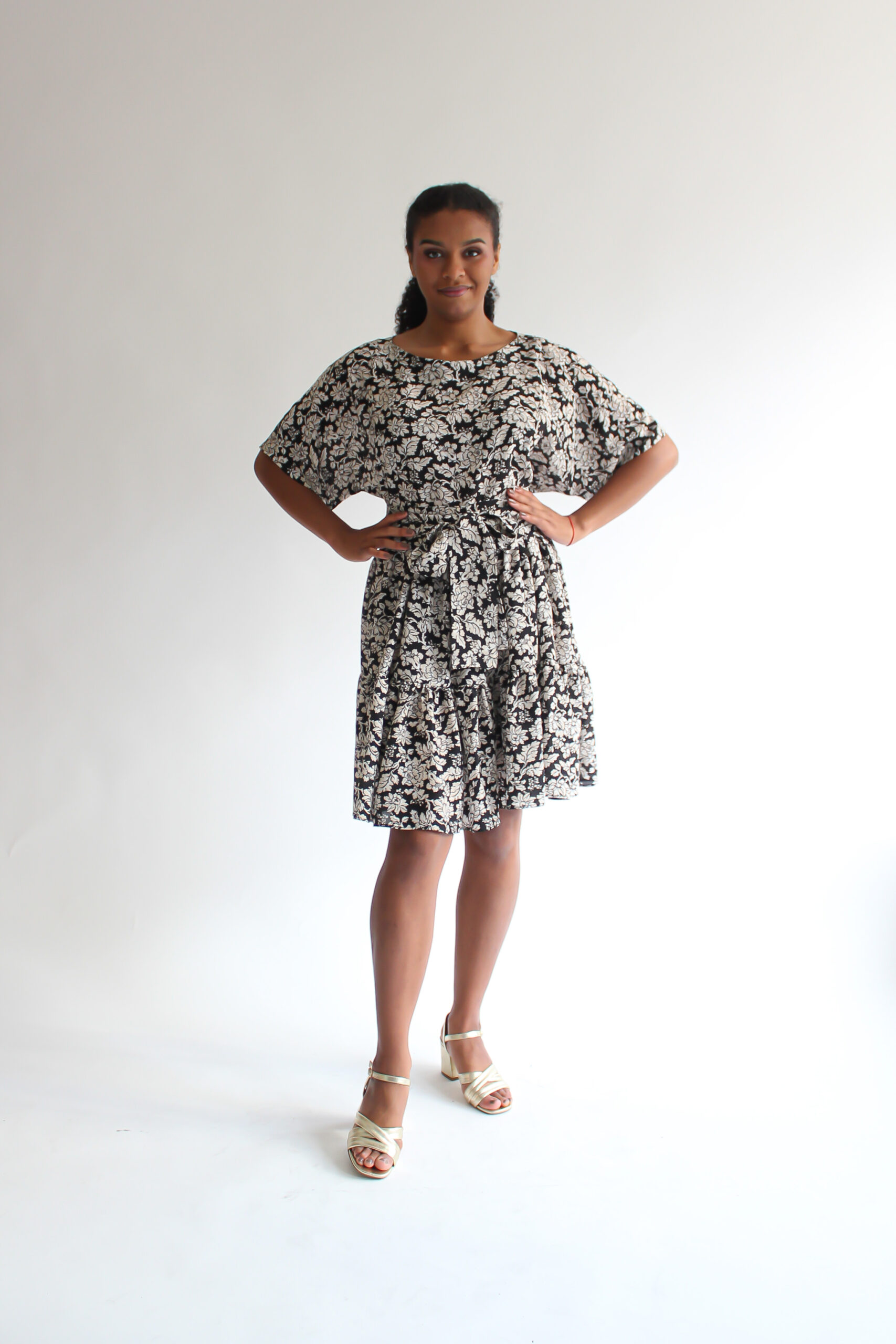 Fiore nero e bianco silk double ruffle dress - Image 9
