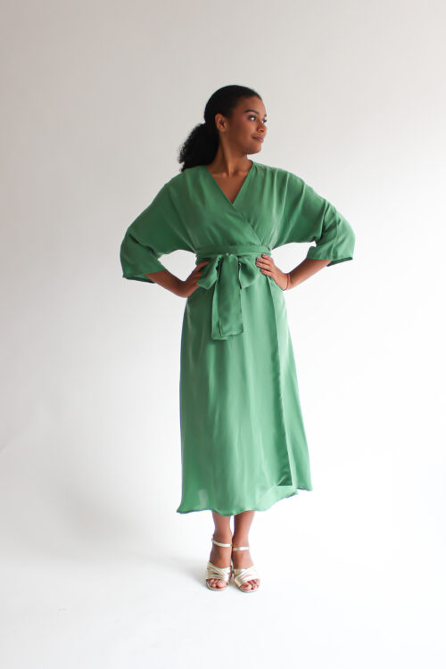 Verde cupro midi wrap dress