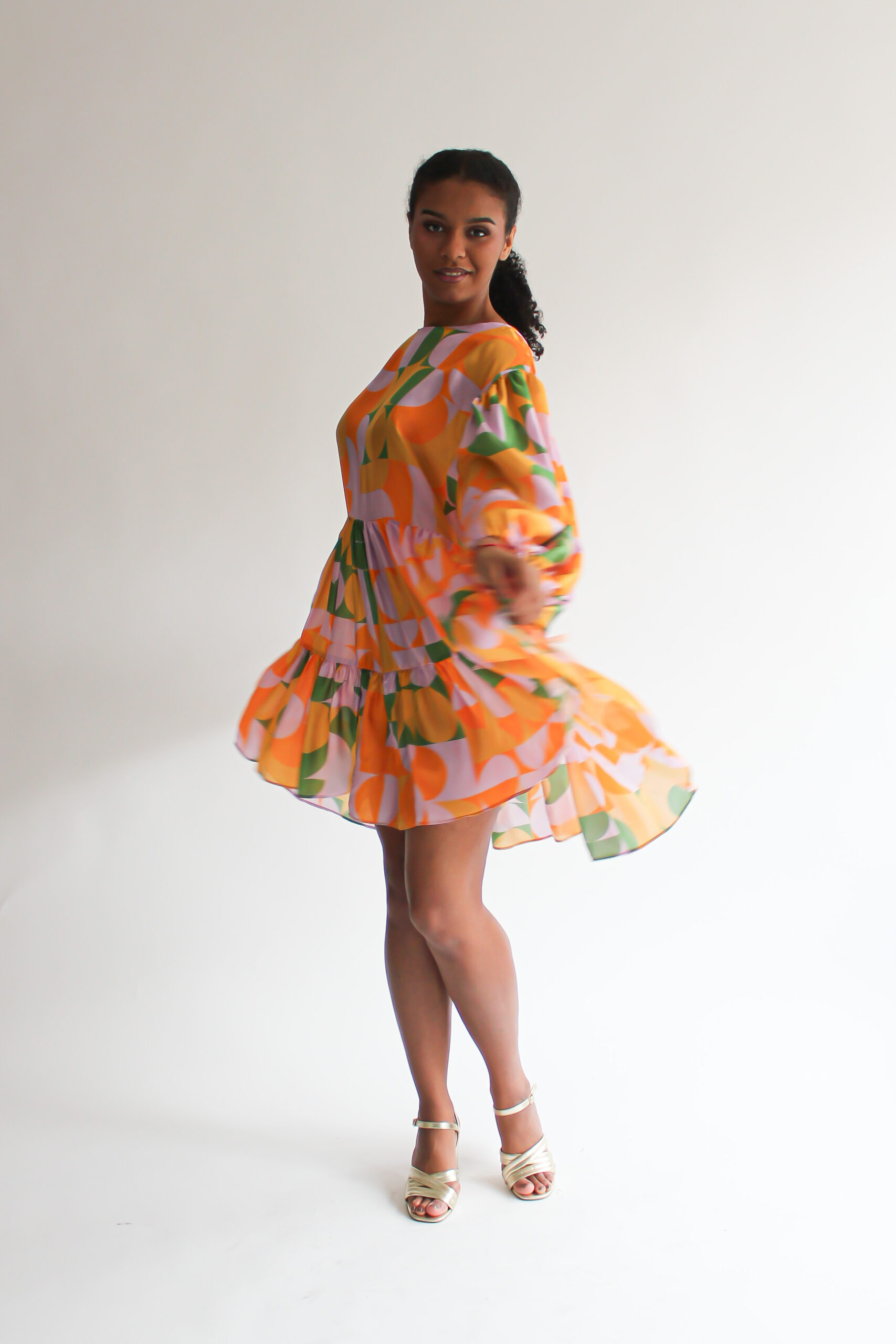 Retro puff sleeve double ruffle dress - Image 2