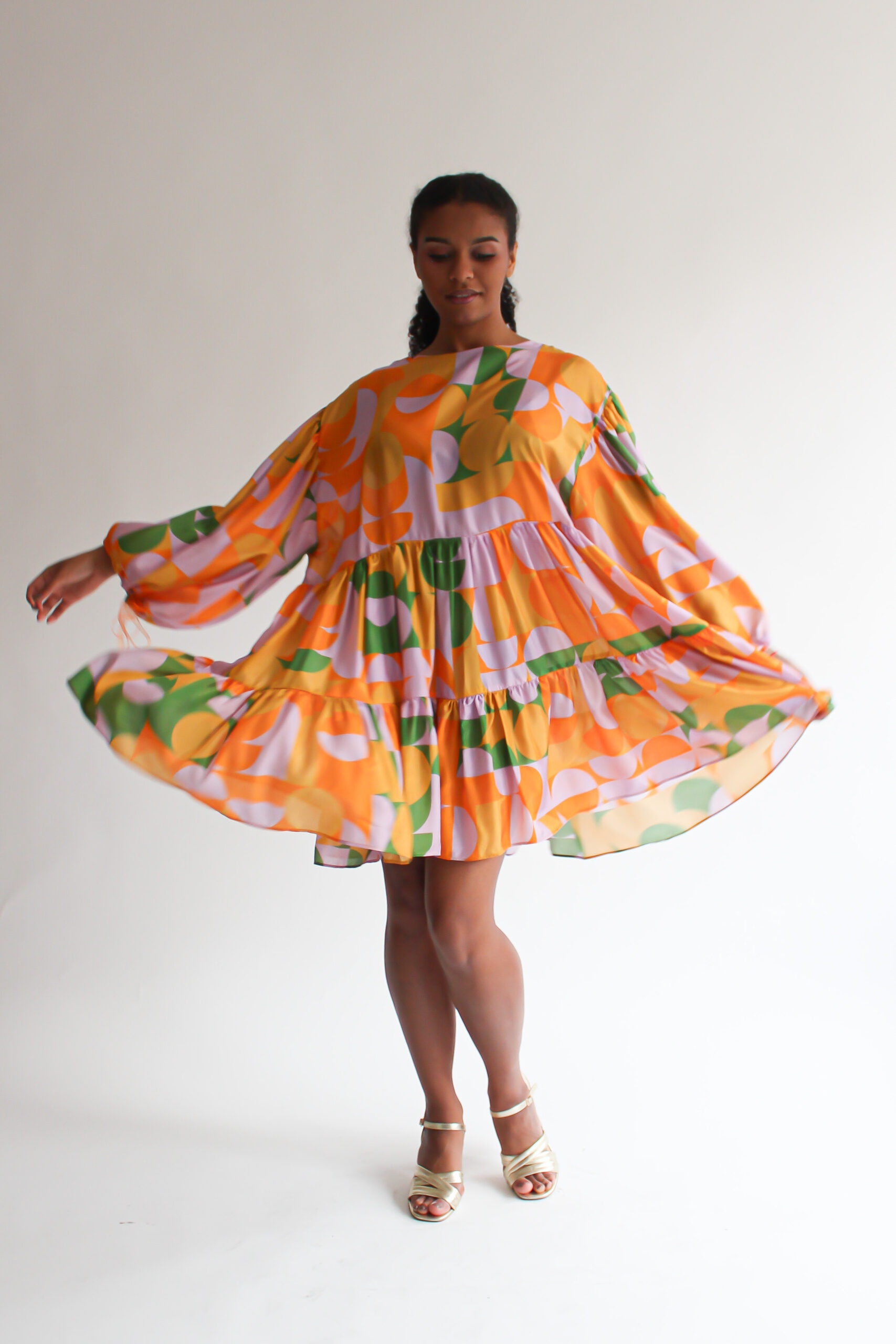 Retro puff sleeve double ruffle dress - Image 3