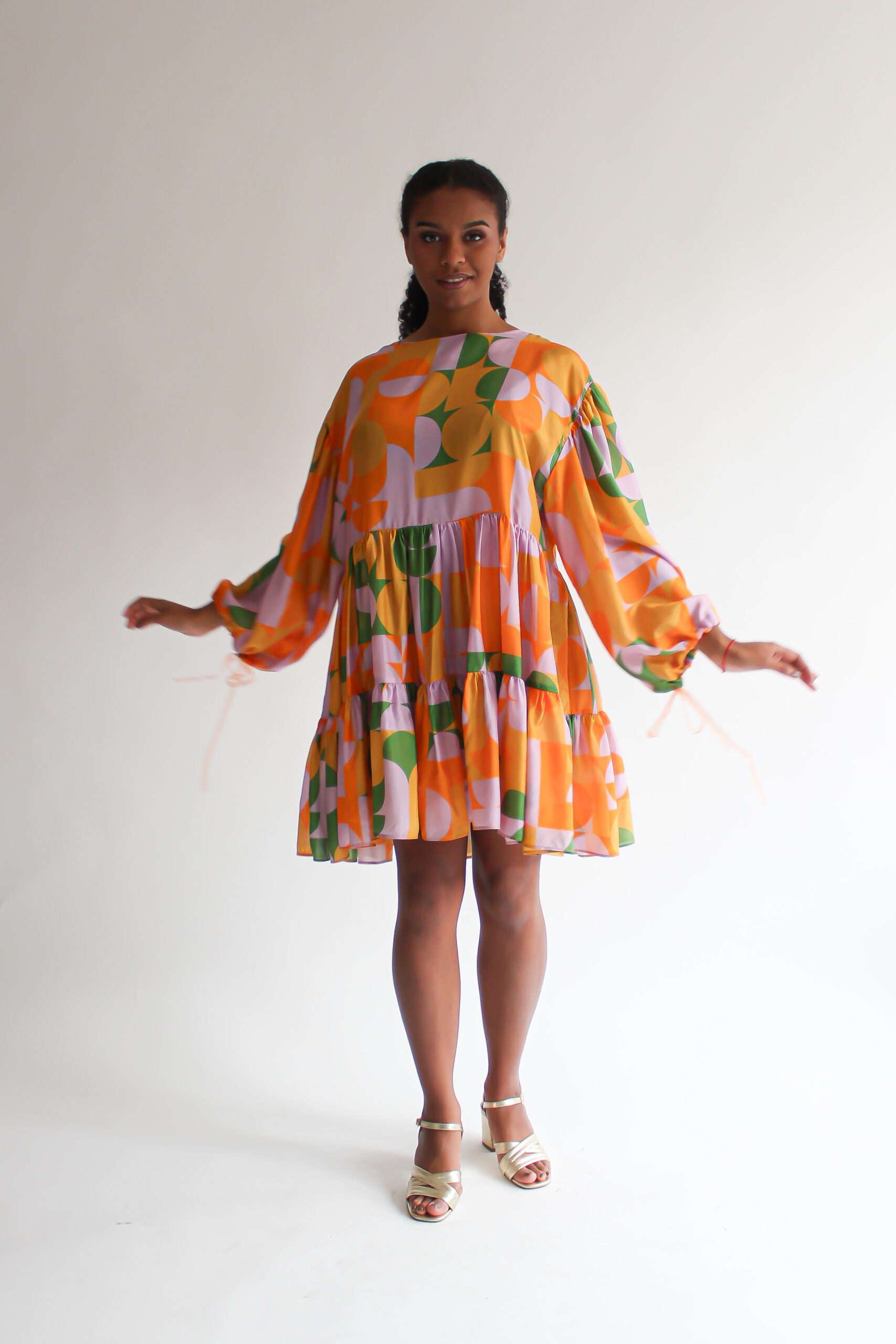 Retro puff sleeve double ruffle dress - Image 5