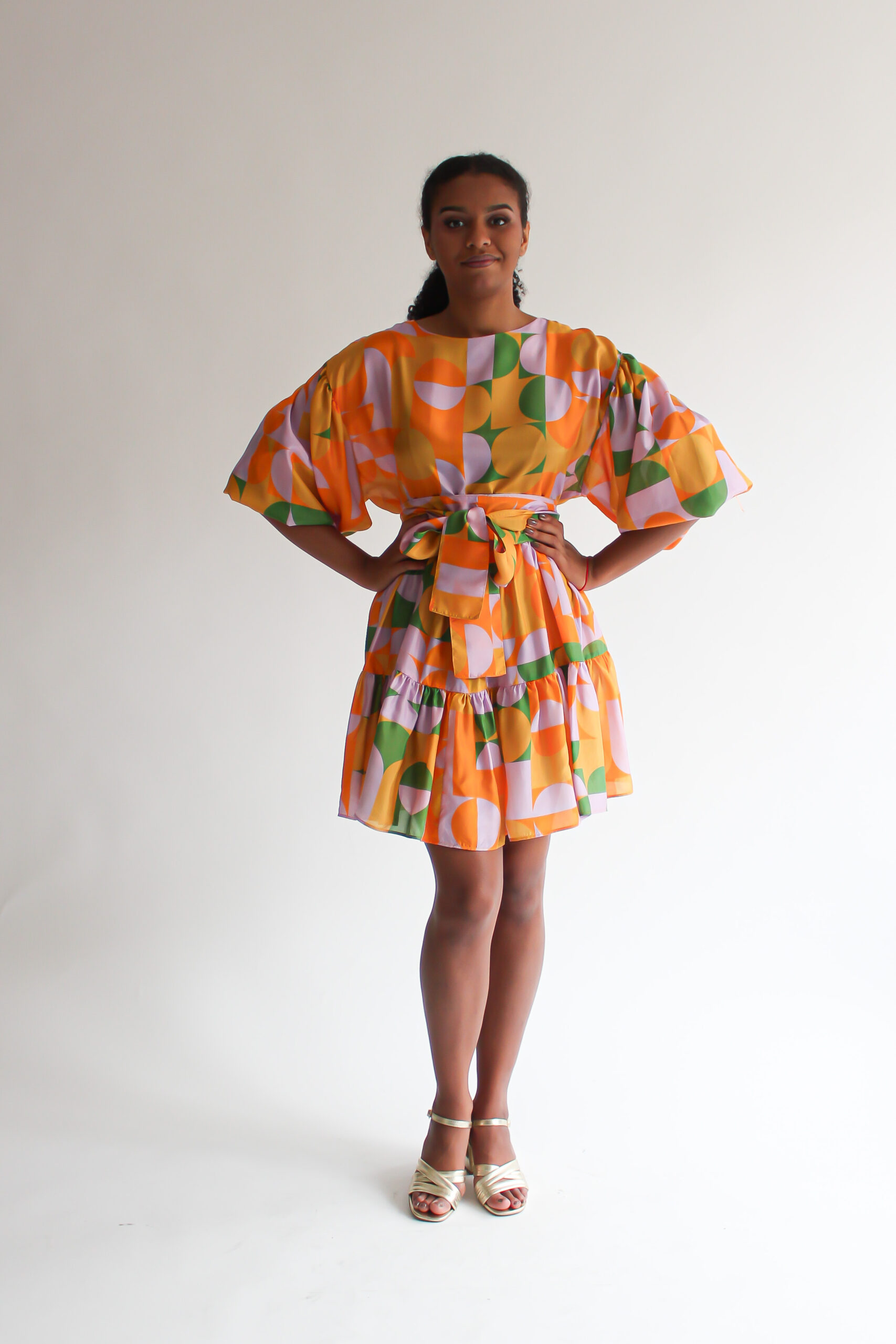 Retro puff sleeve double ruffle dress - Image 6