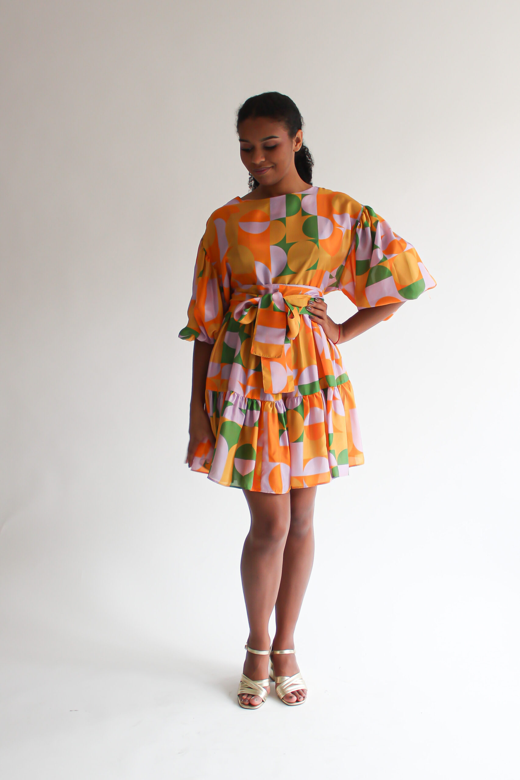 Retro puff sleeve double ruffle dress - Image 7
