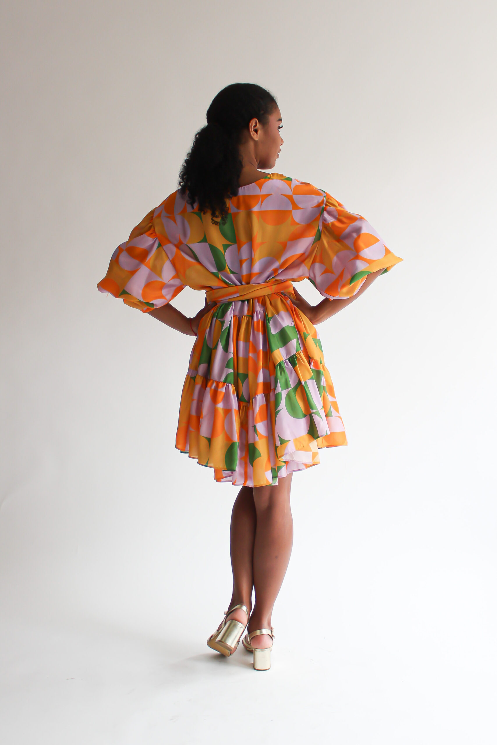 Retro puff sleeve double ruffle dress - Image 8