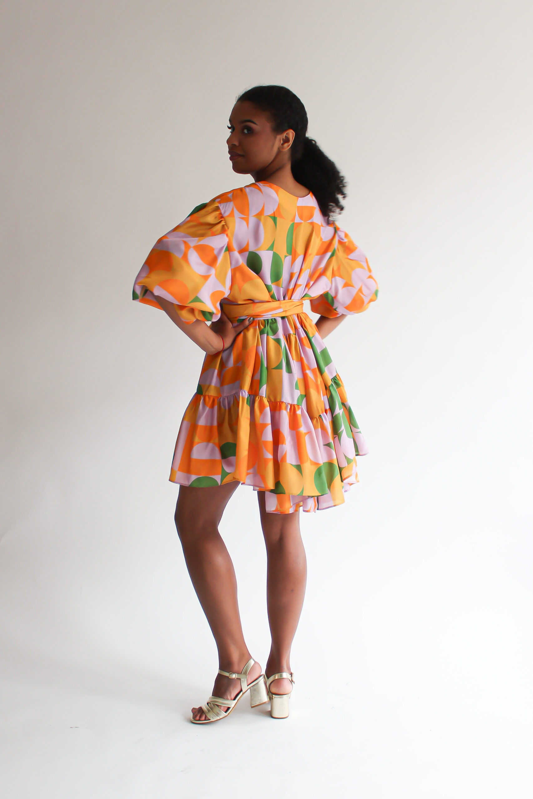 Retro puff sleeve double ruffle dress - Image 9