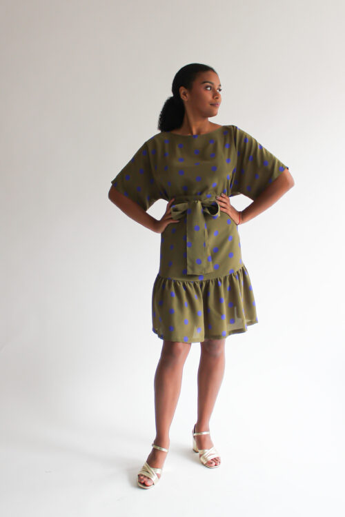 Verde e viola a pois silk t-shirt ruffle dress