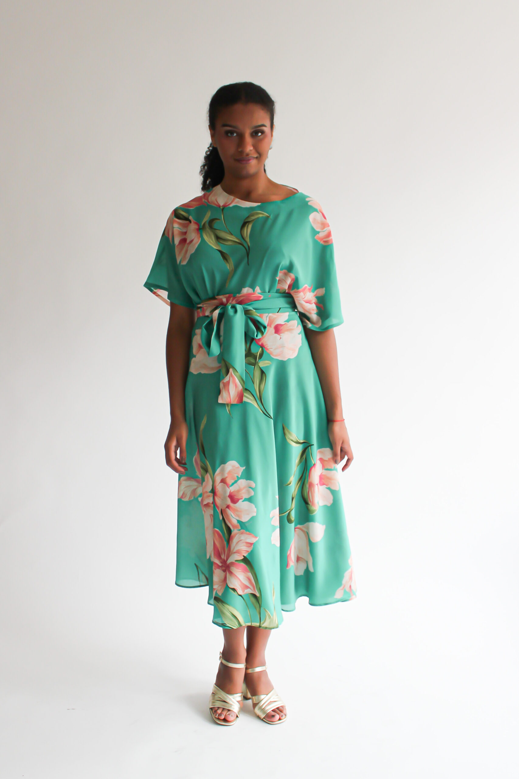 Fiore turchese silk shirt + midi skirt combo - Image 2