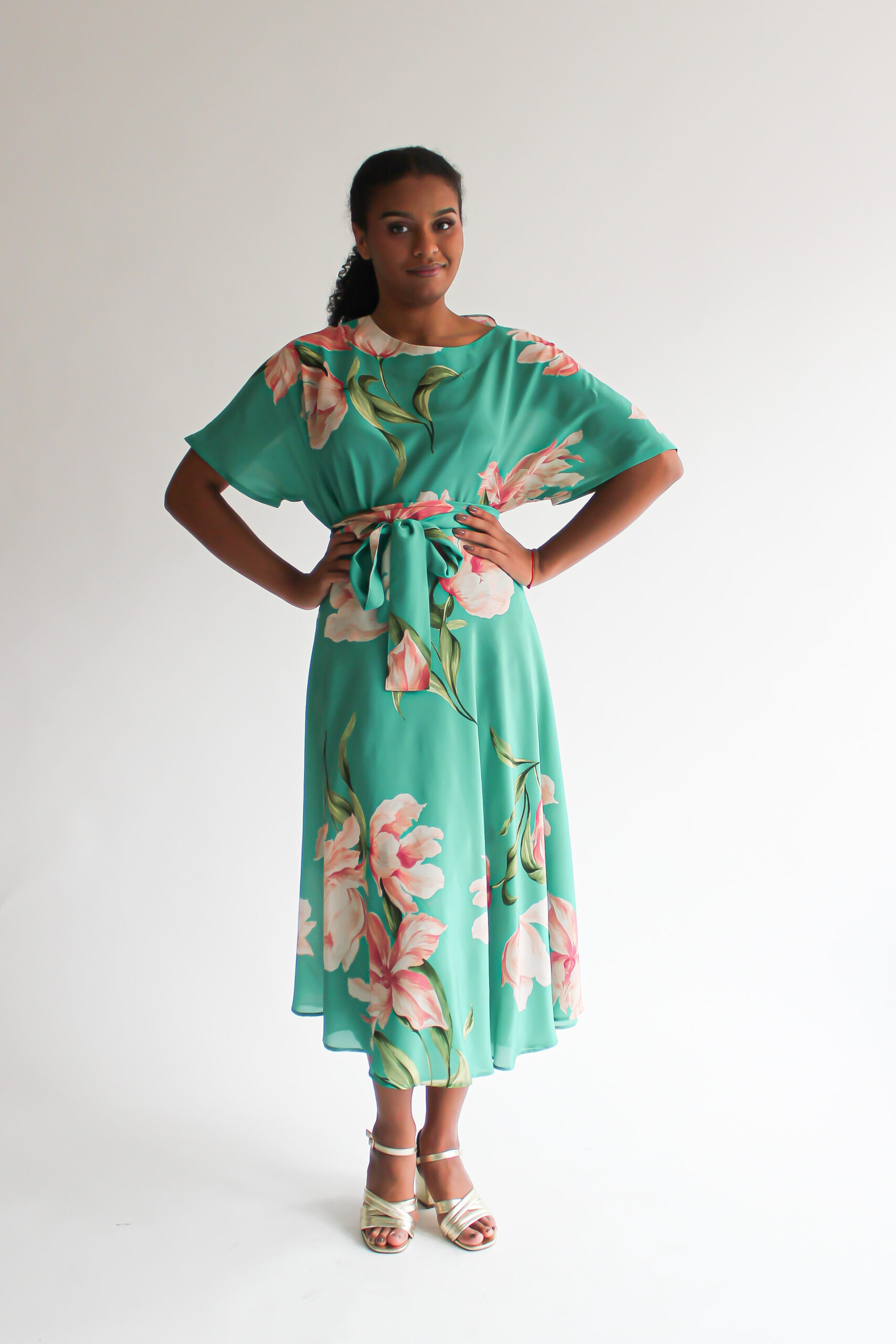 Fiore turchese silk shirt + midi skirt combo - Image 3