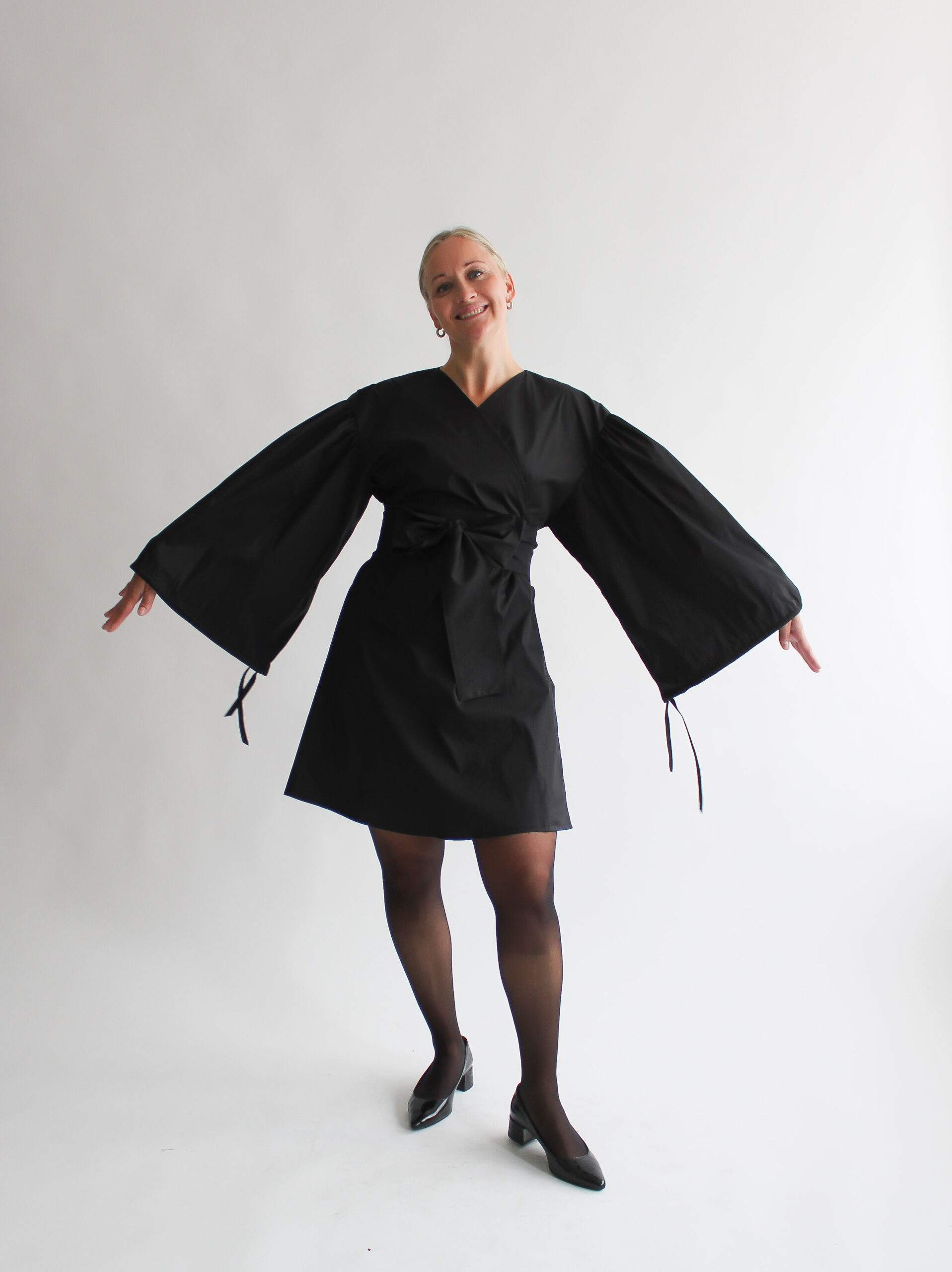 Nero cotton puff sleeve mini wrap dress - Image 2