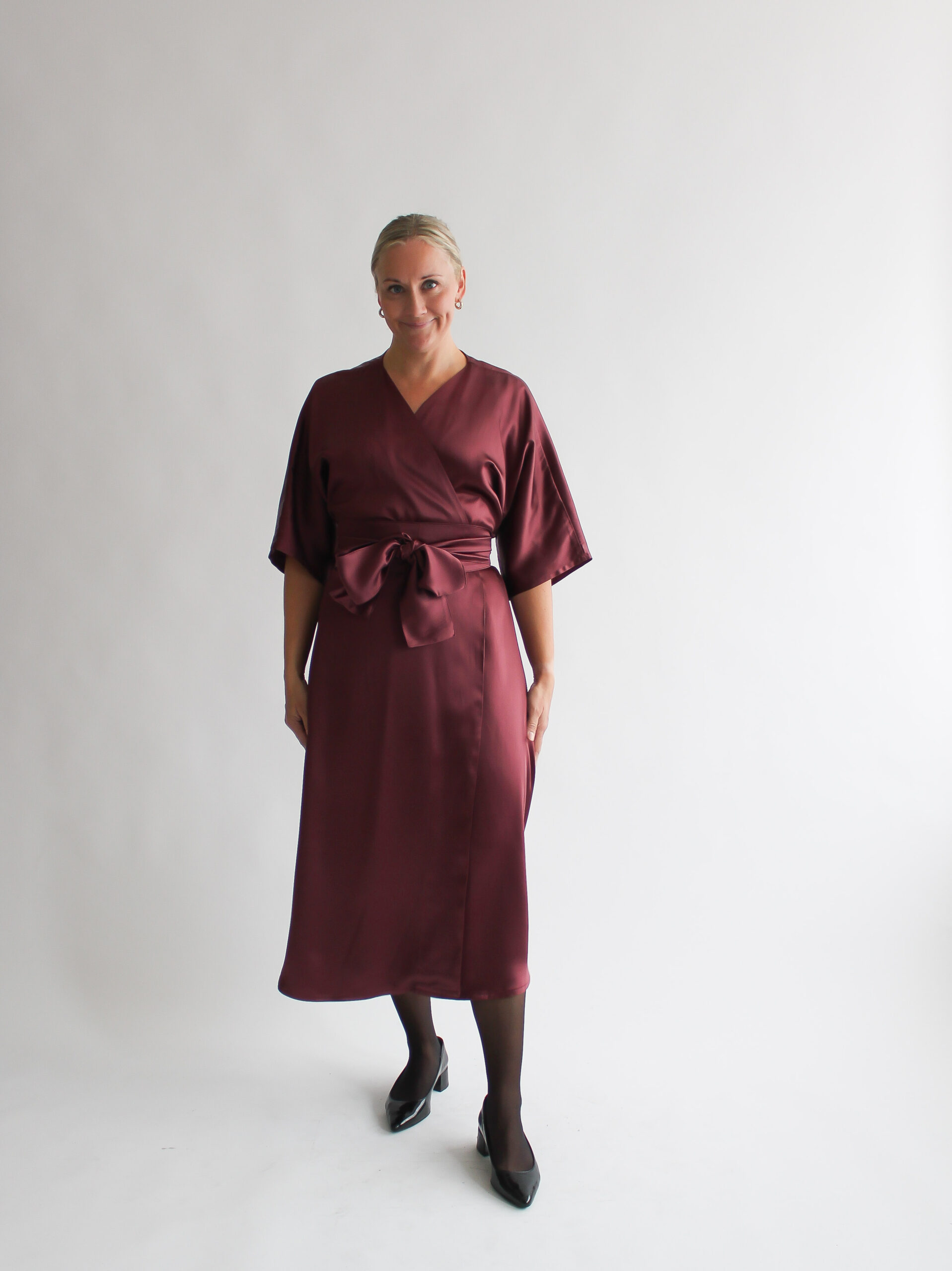 Borgogna lucida midi wrap dress - Image 2