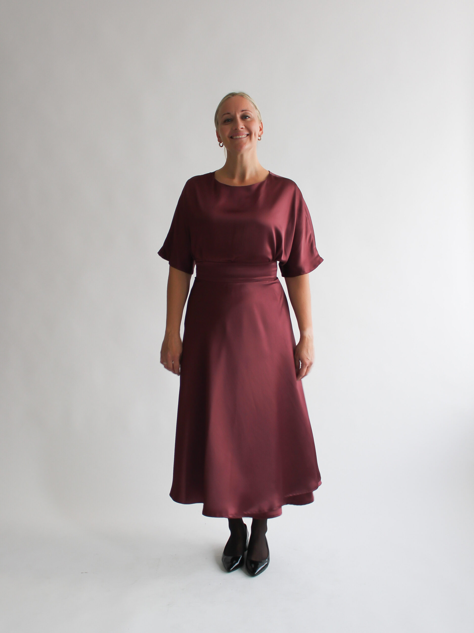 Borgogna lucida shirt + midi skirt combo - Image 2