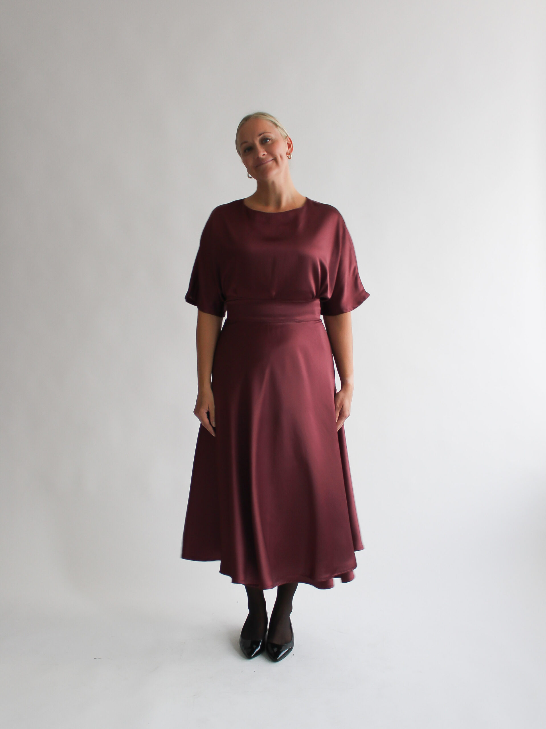 Borgogna lucida shirt + midi skirt combo - Image 5