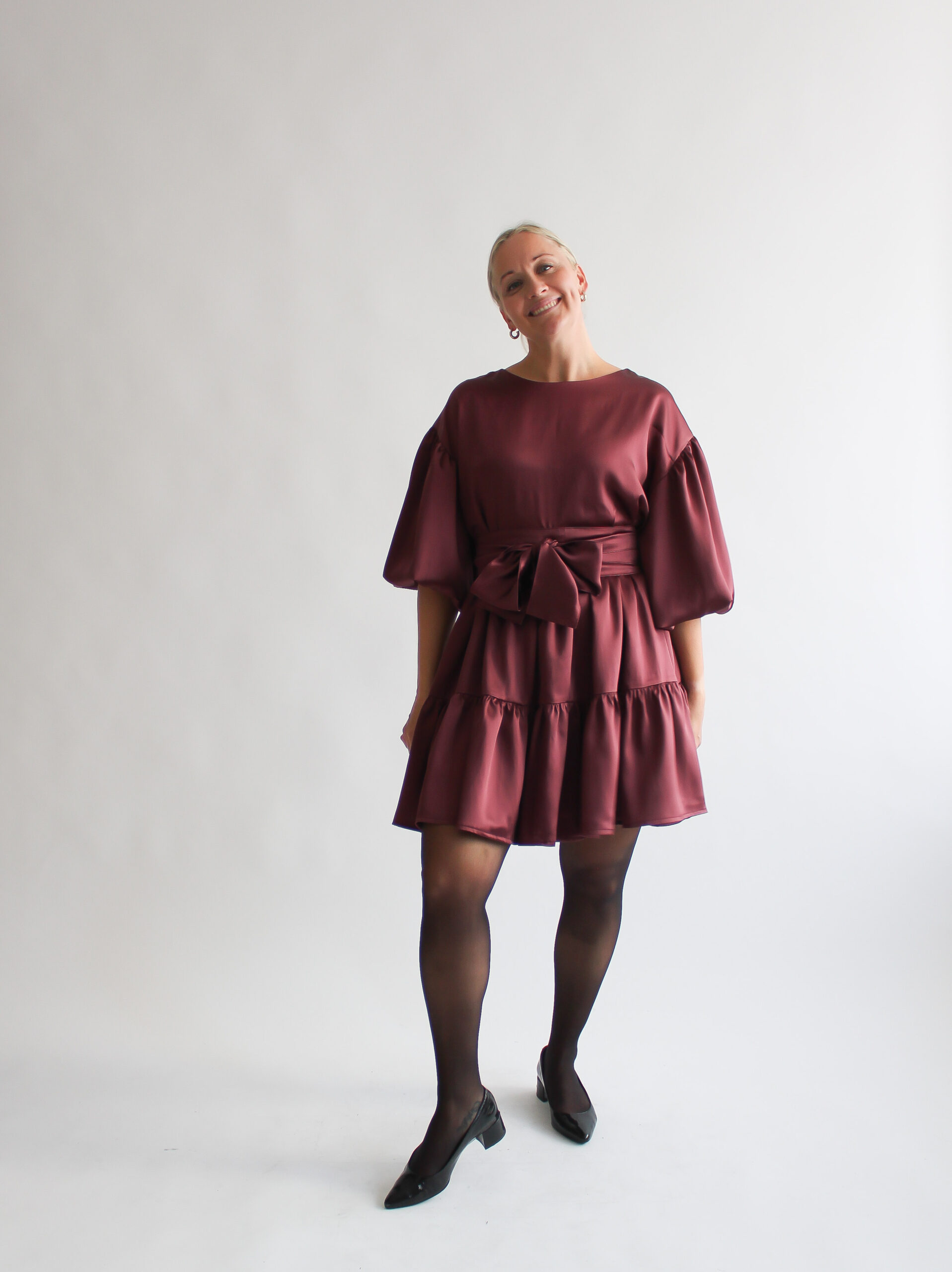 Borgogna lucida puff sleeve double ruffle dress - Image 8