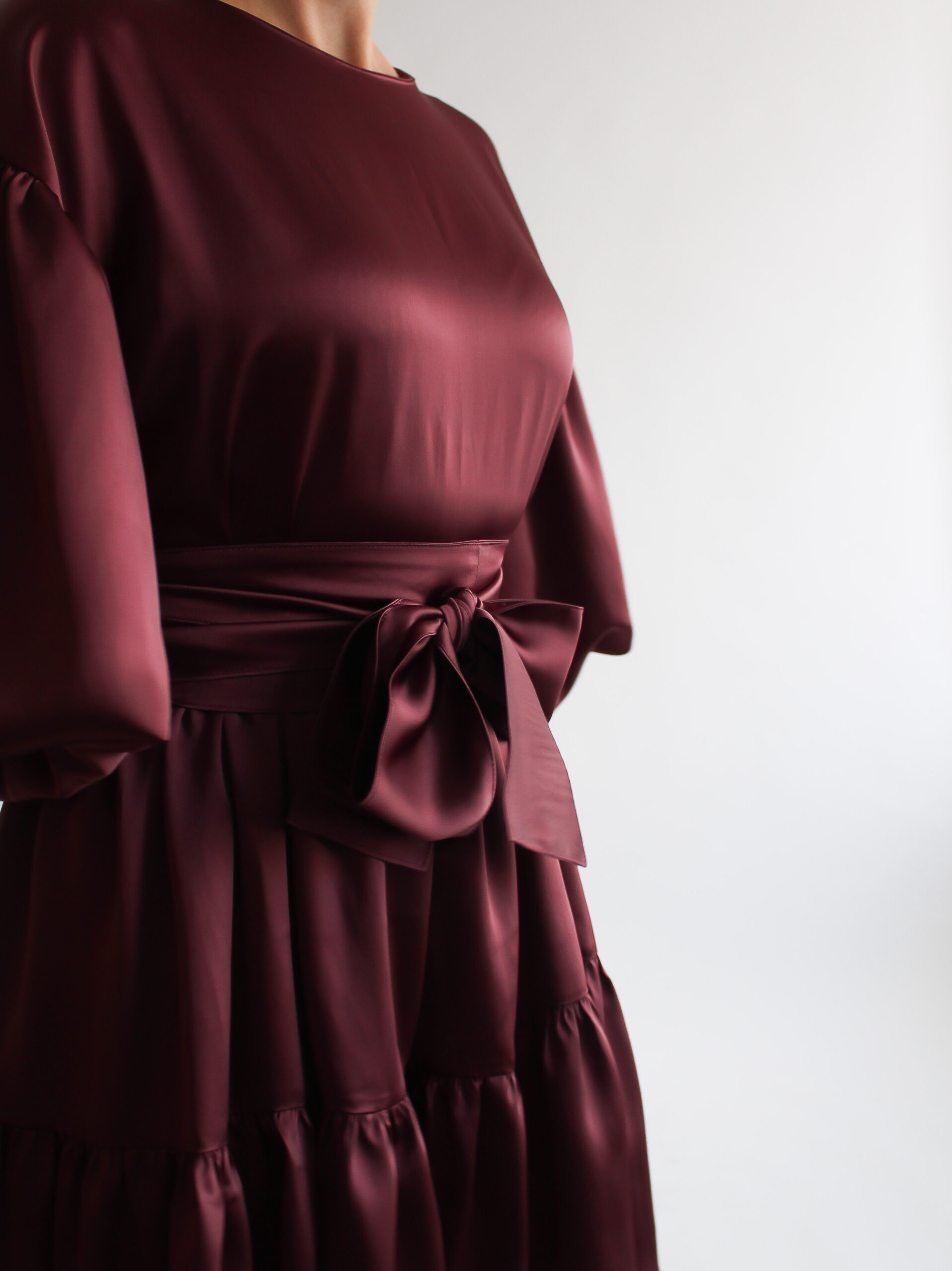 Borgogna lucida puff sleeve double ruffle dress - Image 9