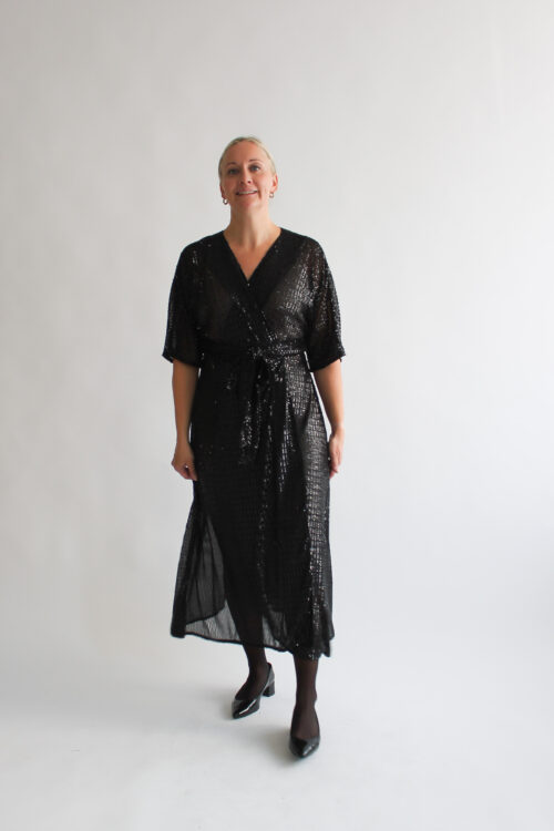Nero paillettes midi wrap dress