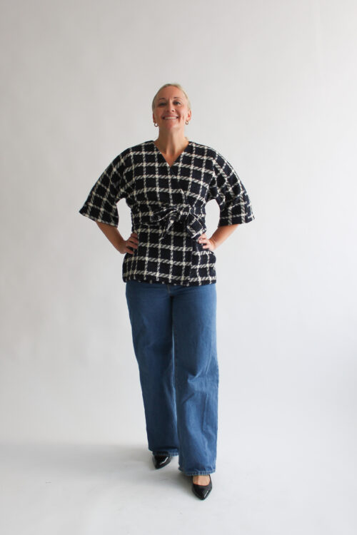 Blu scuro a scacchi kimono
