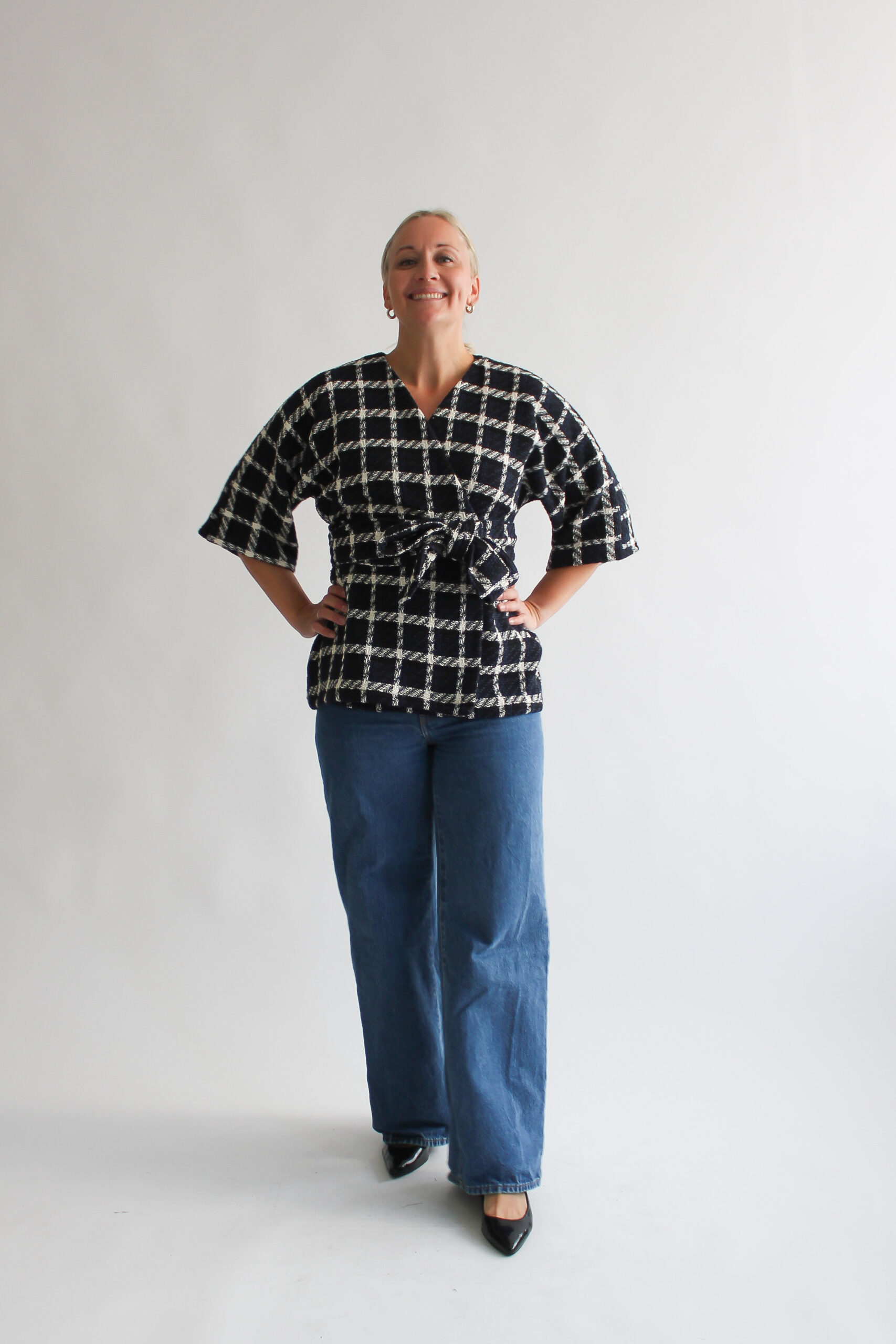 Blu scuro a scacchi kimono